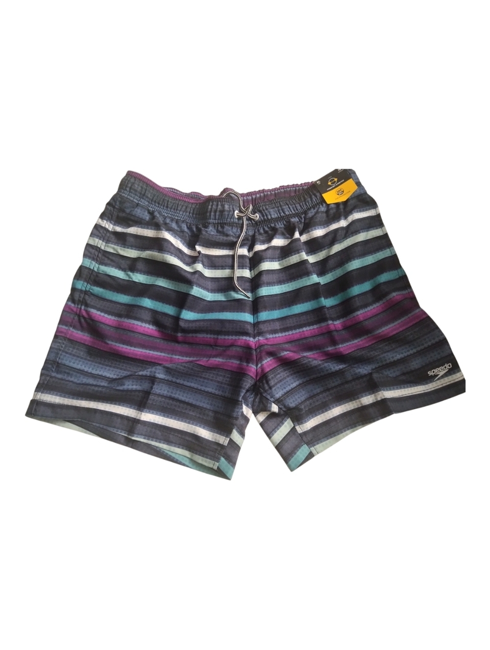 Speedo Men's Striped Swim Shorts - Black, Purple & Teal New XL